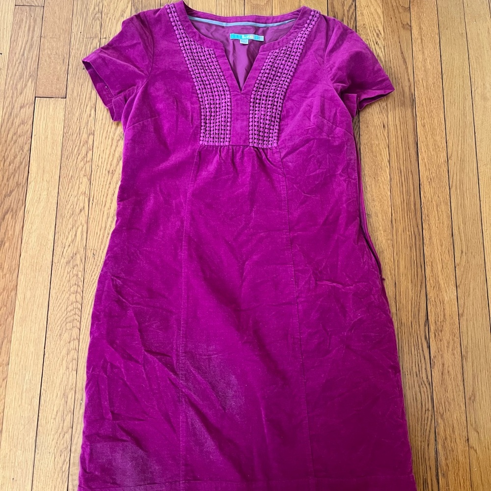 Boden Magenta Short Sleeve Velvet Dress